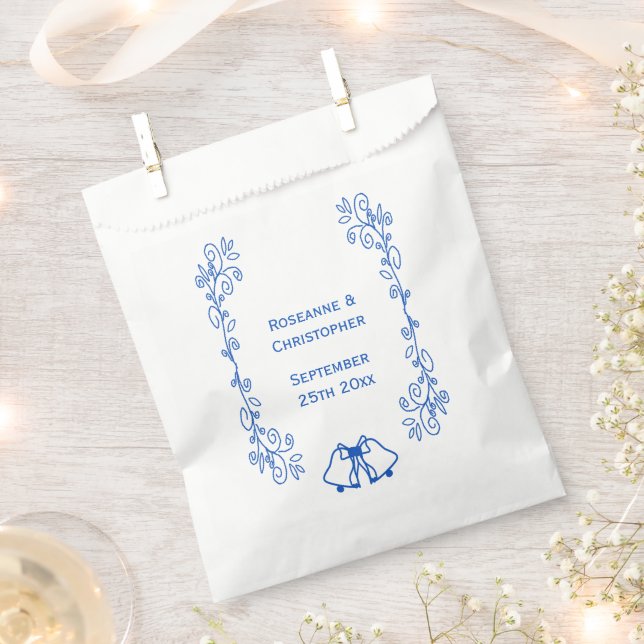 Sachets En Papier Wedding Favour Bag Blue Sapphire Bells Scrollwork (Coupé)