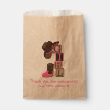 Western Cowgirl Baby shower Favoriser sac