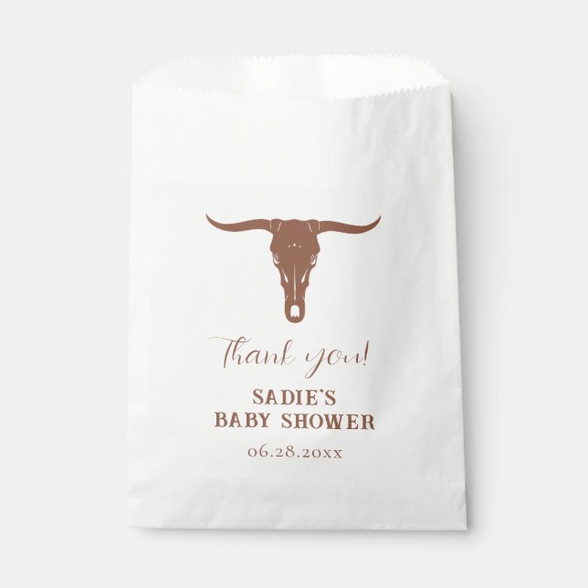 Sachets En Papier Western Terracotta Longhorn Baby shower Favoriser  (Devant)