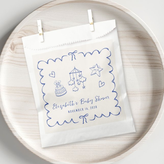 Sachets En Papier Whimsical Blue Wavy Frame Baby Boy Douche (Créateur téléchargé)