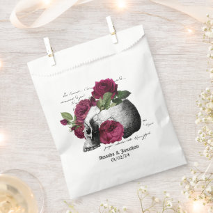 Sachets En Papier Whimsical Bourgogne Floral Crâne Mariage gothique