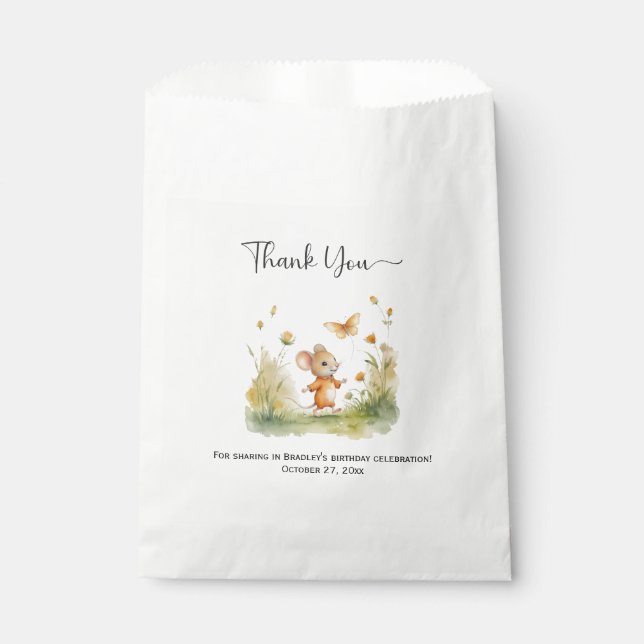 Sachets En Papier Whimsical Petit Garçon Souris Anniversaire | (Devant)