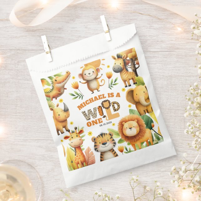 Sachets En Papier Whimsical Safari Animals WILD ONE 1st Birthday  (Coupé)