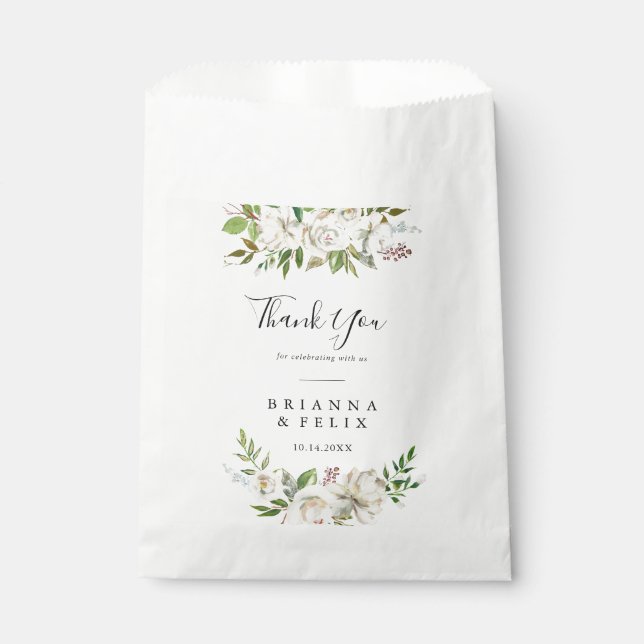 Sachets En Papier White Winter Peony Floral Merci Mariage (Devant)