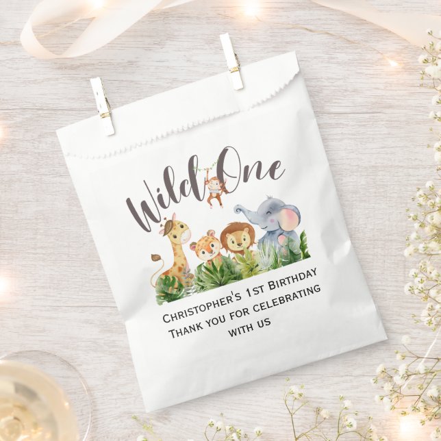 Sachets En Papier Wild One Jungle Safari Animaux 1er Anniversaire (Coupé)