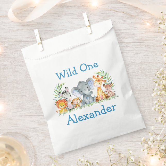 Sachets En Papier Wild One Watercolor Safari Animaux 1er anniversair (Coupé)