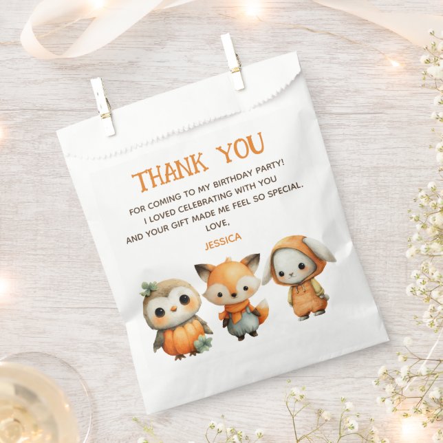 Sachets En Papier Woodland Animals Fall Kids' Birthday Thank You (Coupé)