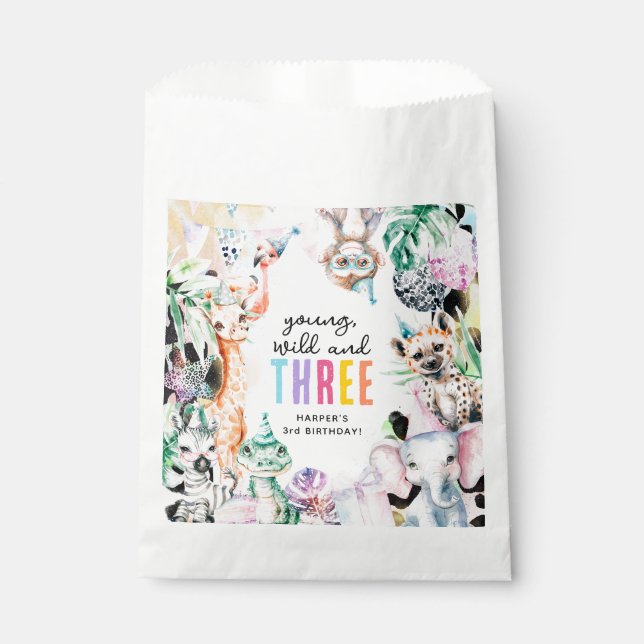 Sachets En Papier Young Wild & Three Safari Animaux 3e anniversaire (Devant)