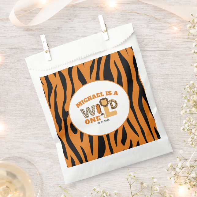 Sachets En Papier ZOO Animals Tiger Stripes WILD ONE 1st Birthday  (Coupé)