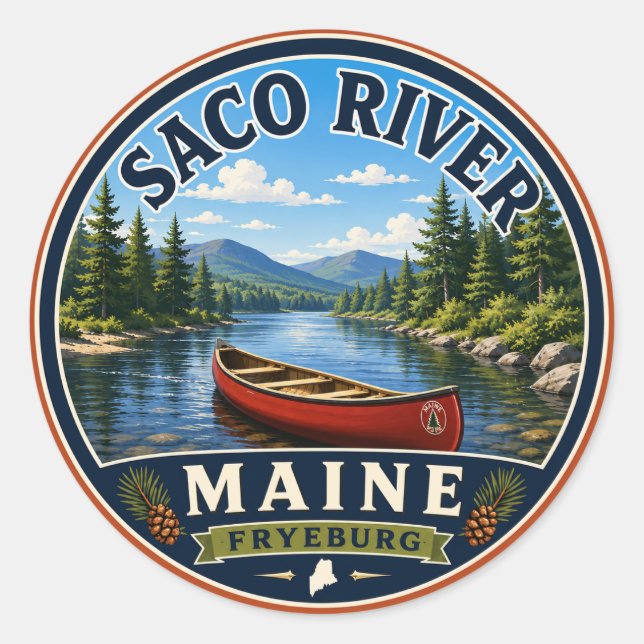 Saco River Fryeburg Maine Round Sticker (Front)