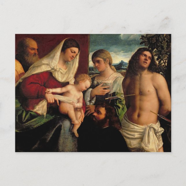 Sacra Conversatione with SS. Catherine, Sebastian Postcard (Front)