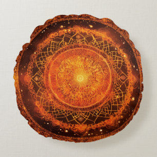 Sacral Chakra Orange Mandala Meditation  Round Pillow