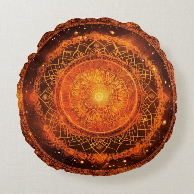 Sacral Chakra Orange Mandala Meditation  Round Pillow (Front)