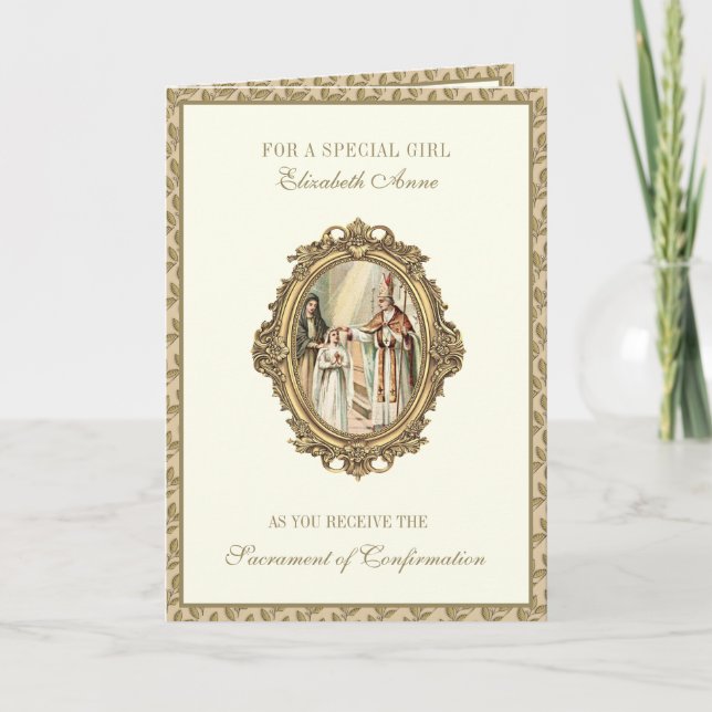 Sacrament Confirmation Girl Sponsor Bishop Holiday Card (Front)