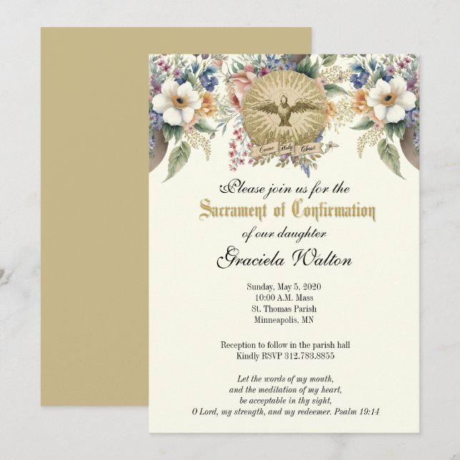 Sacrament of Confirmation Religious Catholic  Invitation (Front/Back)