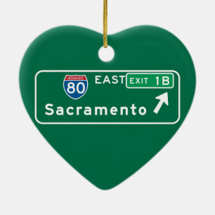 Sacramento, CA Road Sign Ceramic Ornament