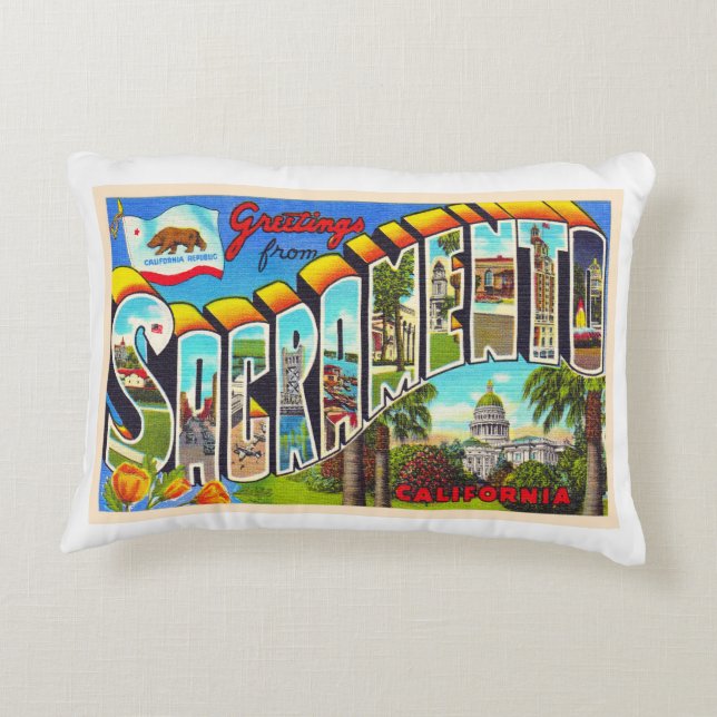 Sacramento California CA Large Letter Postcard Accent Pillow (Back)