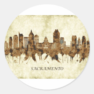Sacramento California Cityscape Classic Round Sticker