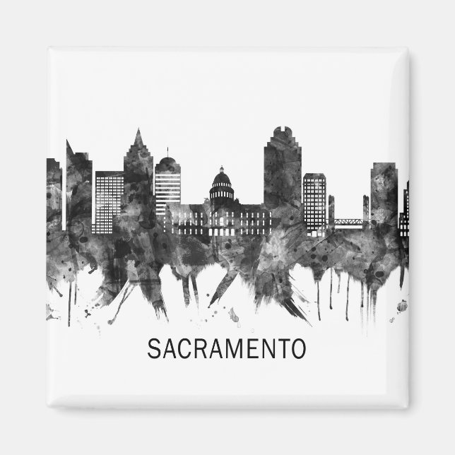 Sacramento California Skyline BW Magnet (Front)