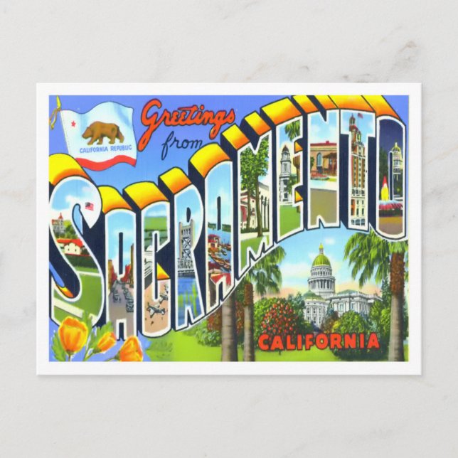 Sacramento, California Vintage Big Letters Postcard (Front)