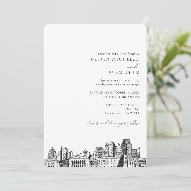 Sacramento Mariage Skyline Sketch Invitation (Debout devant)