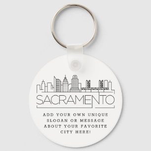Sacramento Stylized Skyline   Custom Slogan Keychain