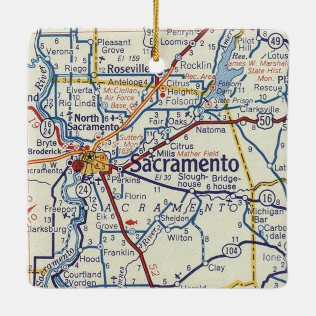 Sacramento Vintage Map Ceramic Ornament (Back)