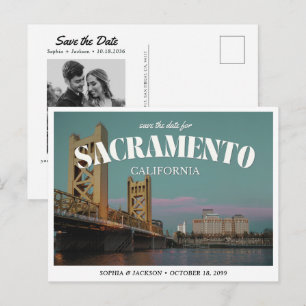 Sacramento Wedding Save the Date Downtown Retro Postcard