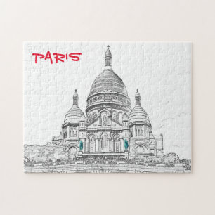 Sacre Coeur Basilica on Montmartre hill, Paris Jigsaw Puzzle