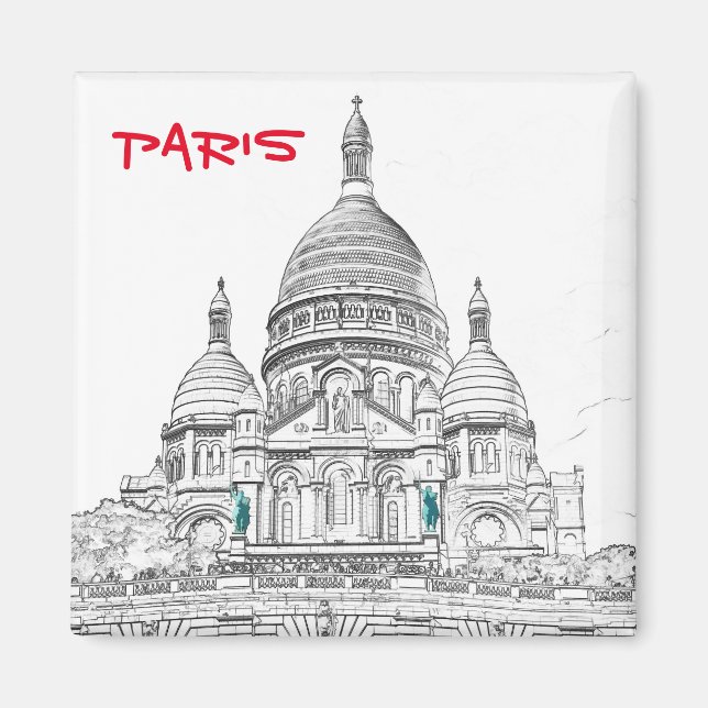 Sacre Coeur Basilica on Montmartre hill, Paris Magnet (Front)