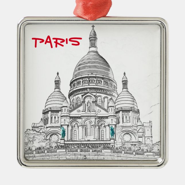 Sacre Coeur Basilica on Montmartre hill, Paris Metal Ornament (Front)