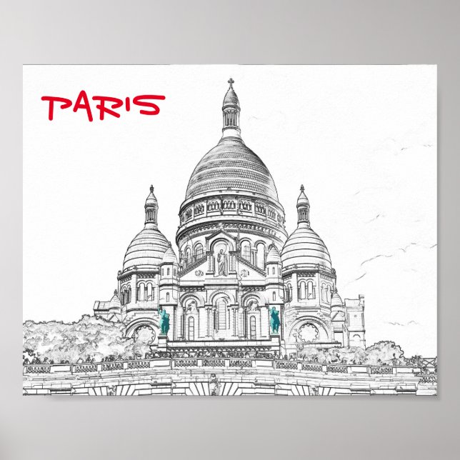 Sacre Coeur Basilica on Montmartre hill, Paris Poster (Front)