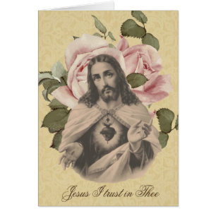 Sacré Coeur de Jésus Vintage Religieux Floral