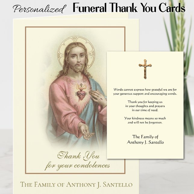 Sacré Coeur Jésus Condolence catholique Merci (Personalized Catholic Sacred Heart of Jesus Funeral Memorial Thank You Cards)
