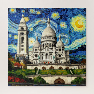 Sacre-Coeur Paris France Starry Night Jigsaw Puzzle