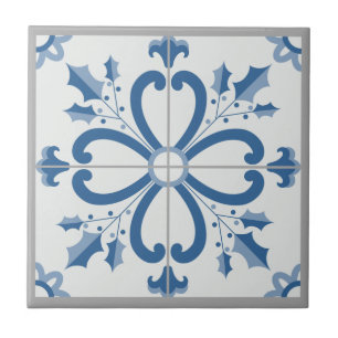 Sacré de Noël et pétales de fleurs carreaux bleus