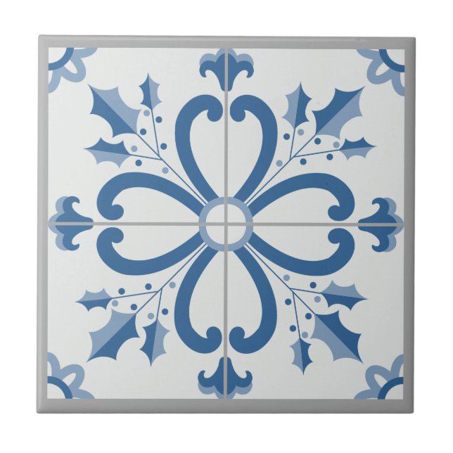 Sacré de Noël et pétales de fleurs carreaux bleus (Devant)