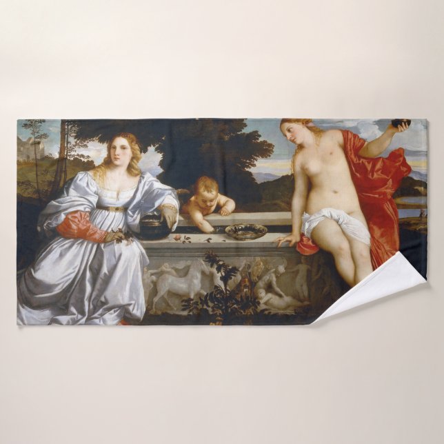 Sacred and Profane Love, Tiziano Vecelli, 1515 Bath Towel (Bath Towel)