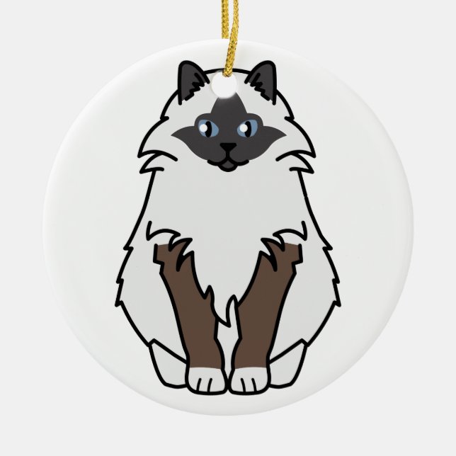 Sacred Birman Cat Cartoon Ceramic Ornament (Front)