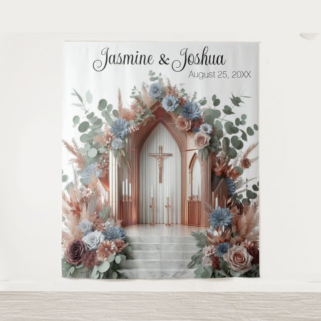 Sacred Bloom: A Moment of Grace Wedding Backdrop Tapestry (Front)