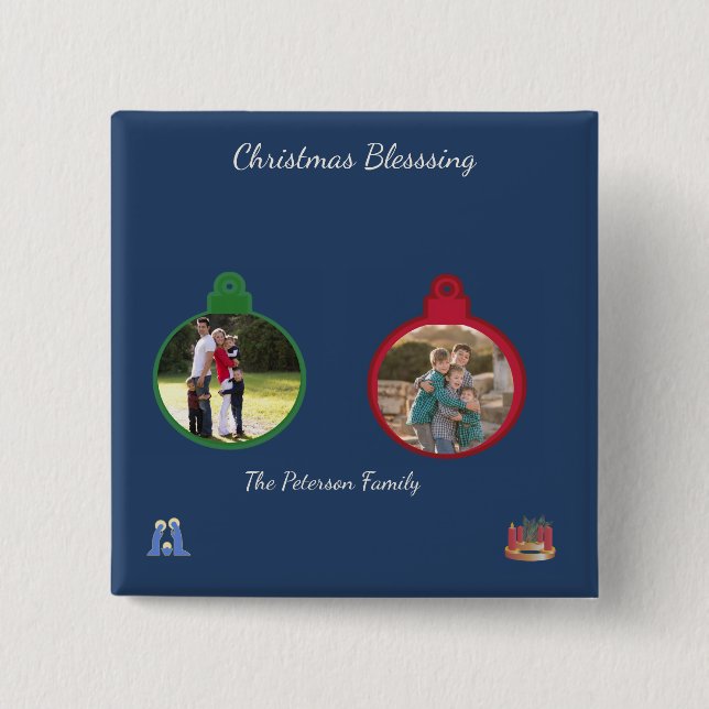 Sacred Candlelight Nativity Blessing 2 Inch Square Button (Front)