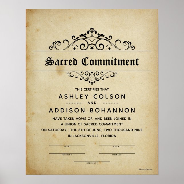 "Sacred Commitment" Antique Wedding Certificate Poster (Front)