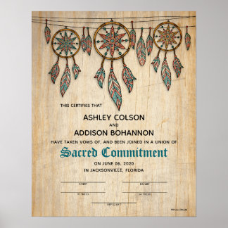 "Sacred Commitment" Boho Rustic WeddingCertificate Poster