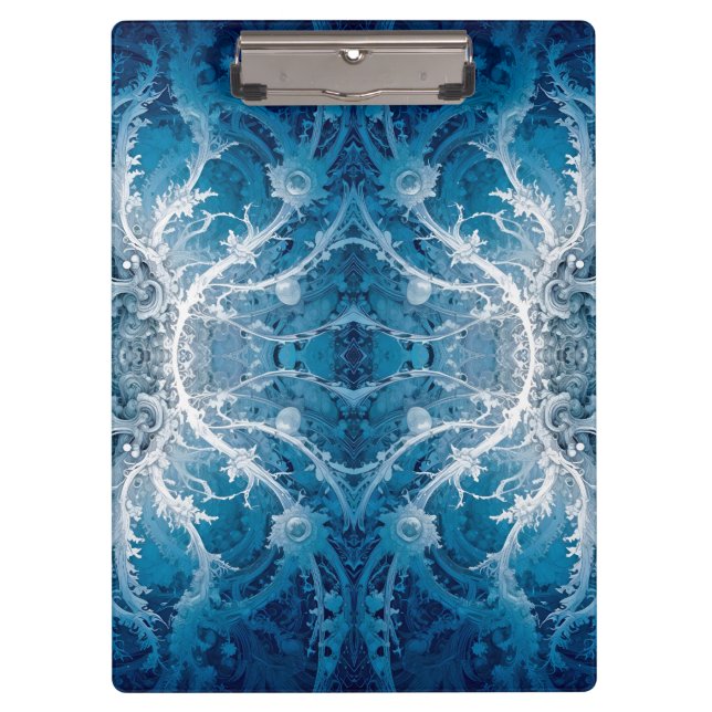 Sacred Cosmic Flow - Blue Silver Symmetry Clipboard (Front)