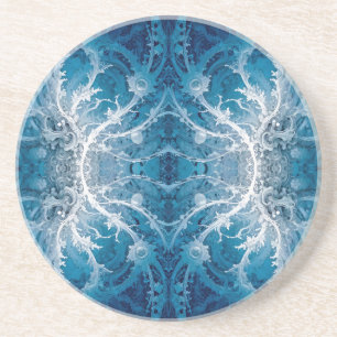 Sacred Cosmic Flow - Blue Silver Symmetry Coaster