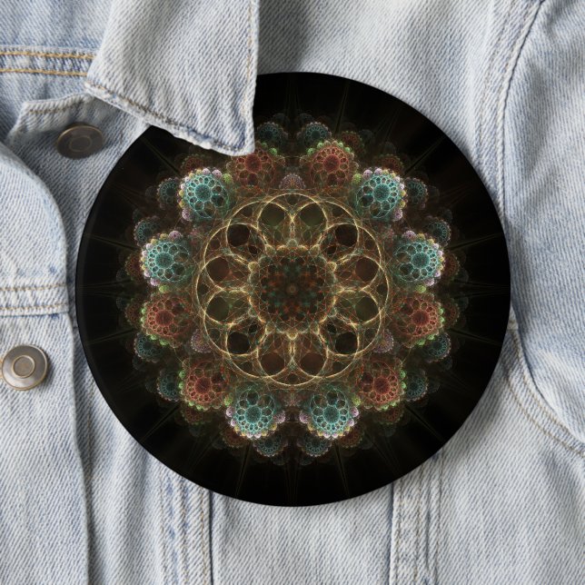 Sacred esoteric fractal fairy ornament 6 inch round button (In Situ)