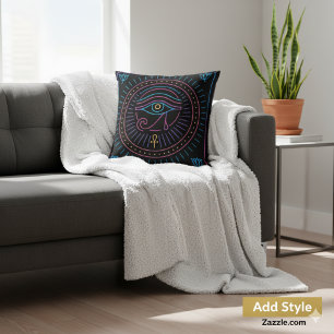 Sacred Eye of Horus Amulet Mystique Throw Pillow
