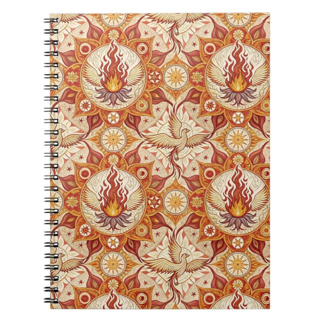 Sacred Flame Lotus Mandala - Fire Phoenix Pattern Notebook (Front)