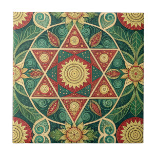Sacred Geometric Floral Mandala Design Pattern Art Tile