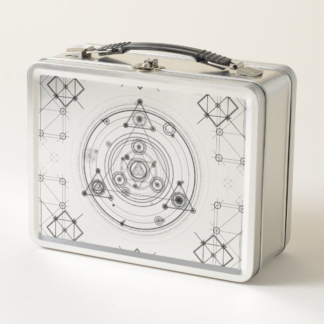 Sacred geometry and geometric alchemy design metal lunch box (Front)